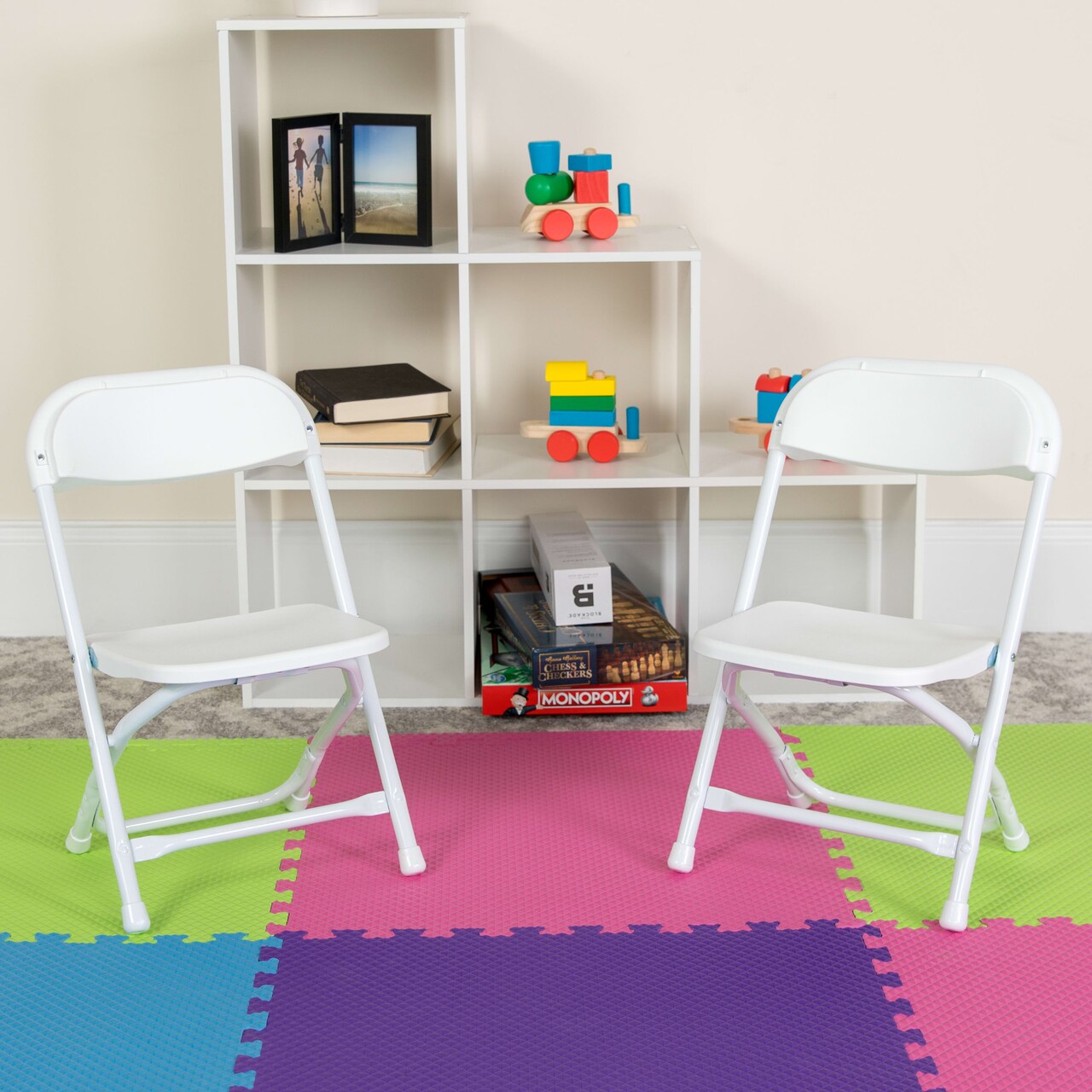 Emma and Oliver 2 Pack Kids Plastic Folding Chair Daycare Home School Furniture